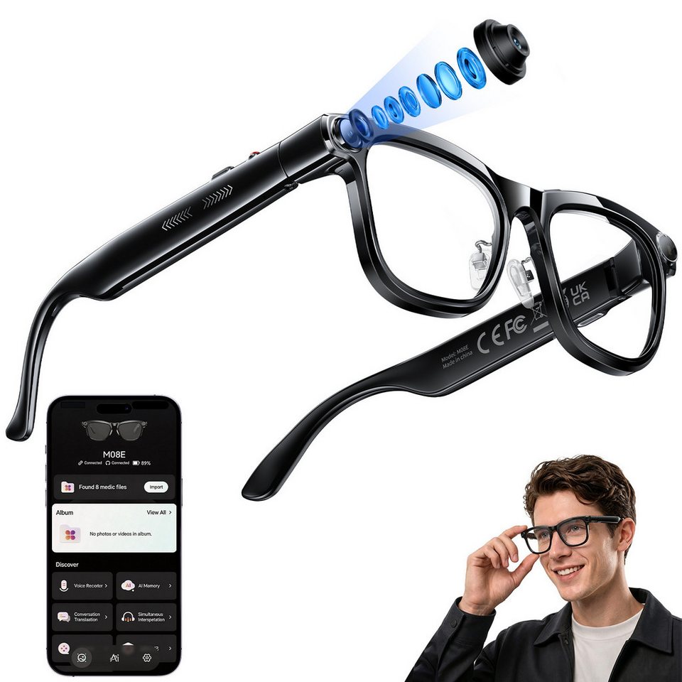 Audio Music Maker - KI-Smart-Brille mit ChatGPT Echtzeit-Übersetzung 1300W Kamera