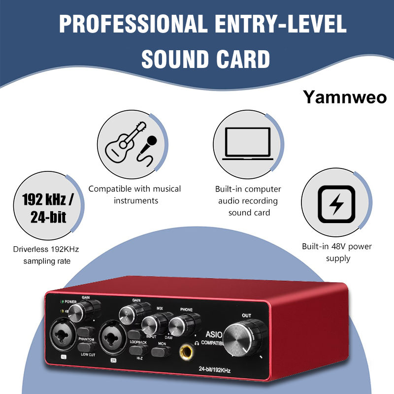 Audio Music Cutting - YAMNWEO MD22 Tragbares 2-Kanal USB-Audio-Interface, 24Bit/192kHz