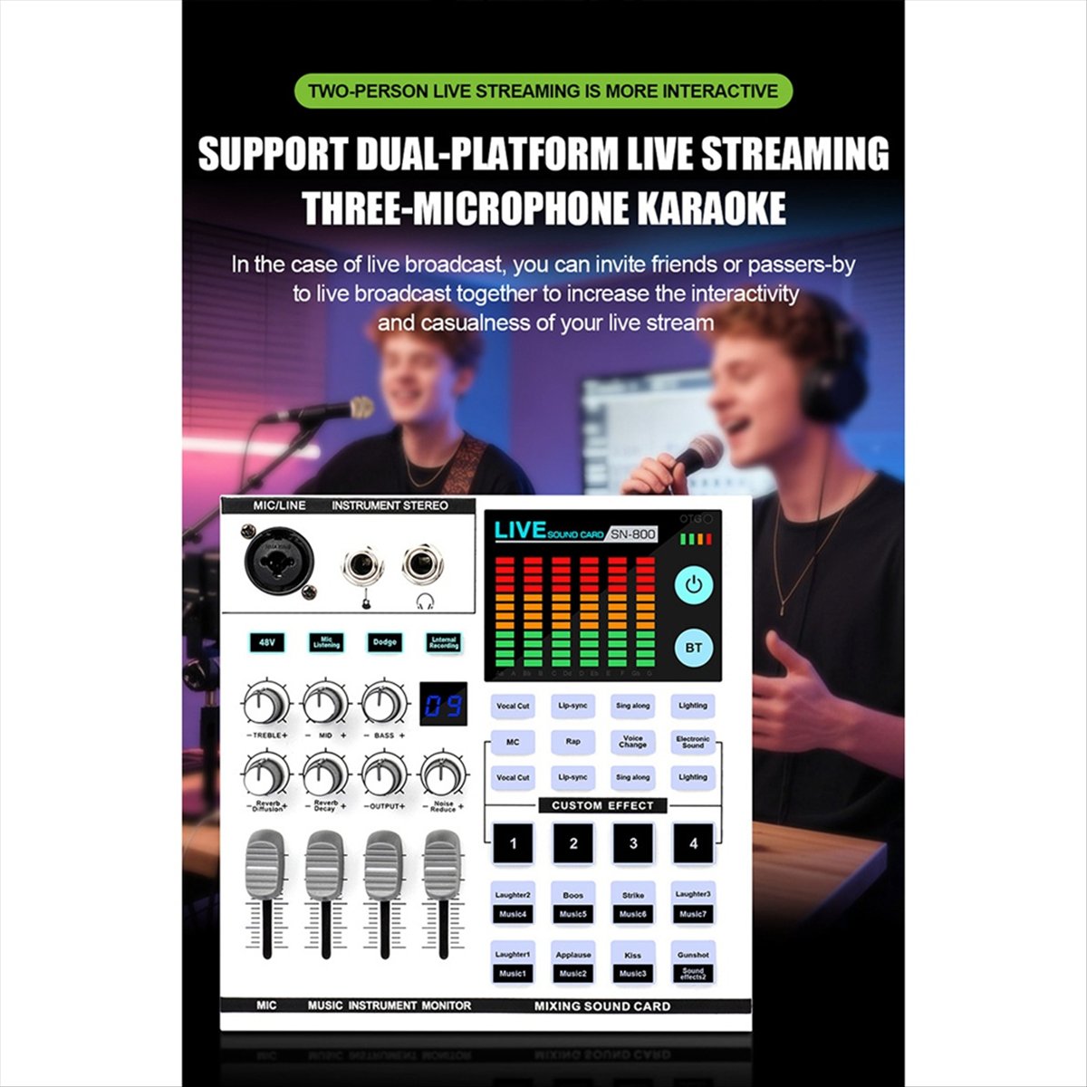 Audio Music Maker - DTC5 SN800 Live-Soundkarte Stimmverzerrer Audio-Mixer für