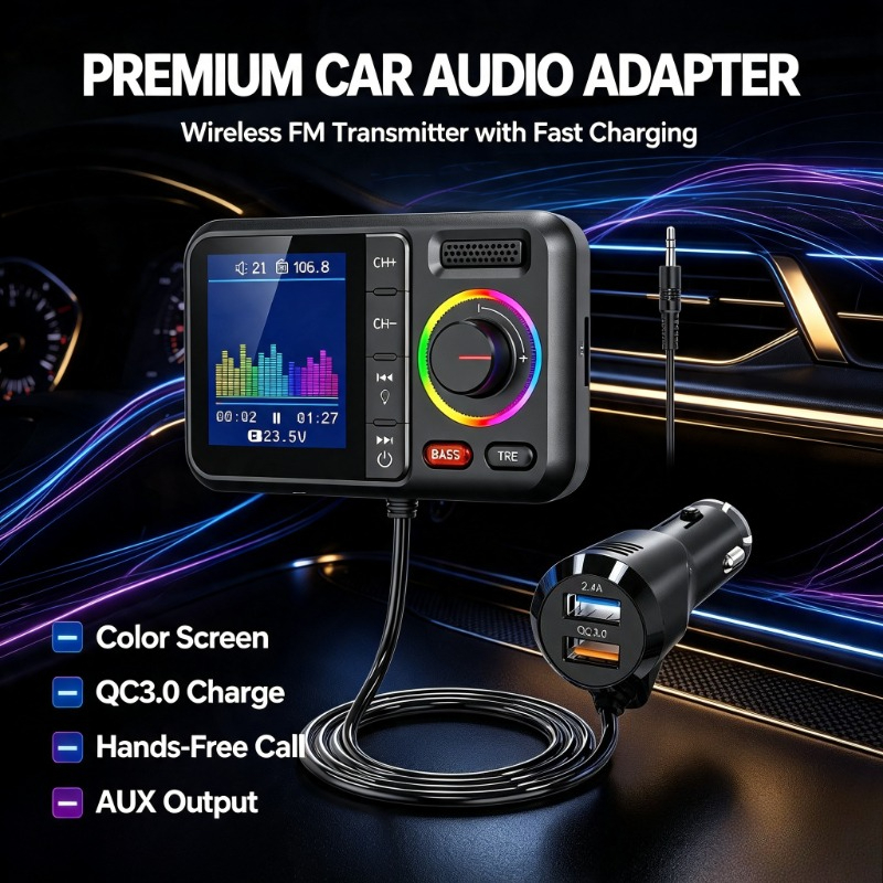 Audio Music File - Fahrzeug-Wireless-Audio-Adapter, QC3.0-AUX-Einheit für den täglichen Pendelverkehr,