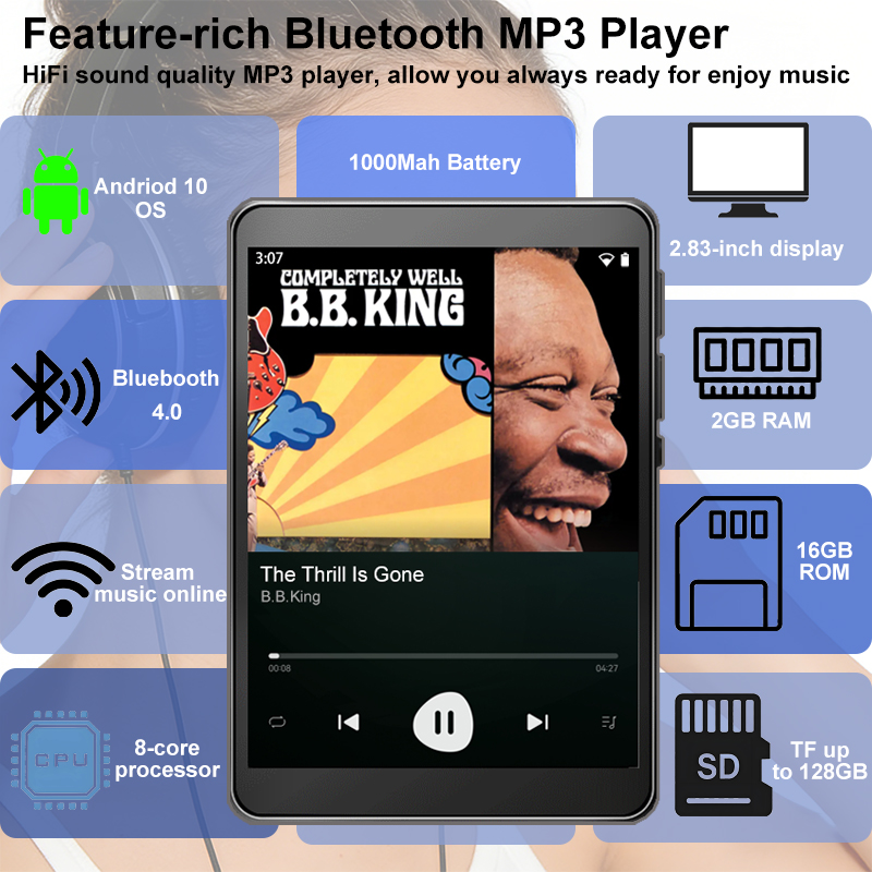 Audio Music Mp3 Download Free - WiFi-MP3-Player Android 10 Spotify Online-Musik-Streamer Bluetooth-Lautsprecher